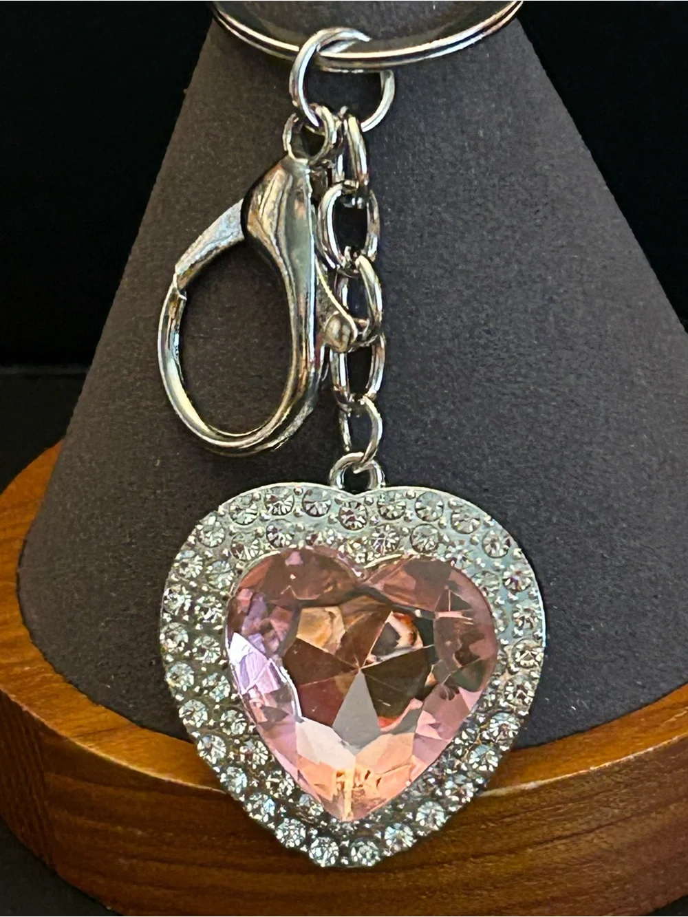 Assorted Color Heart Crystal Bag Charm Keychain w/Silver-Tone Rhinestone Frame